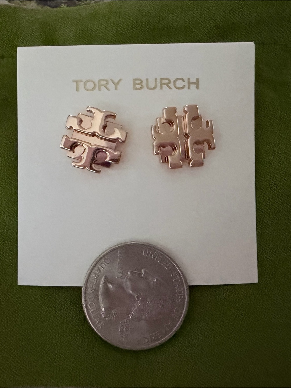 Tory Burch Rose Gold Double-T Logo Stud Earrings - Picture 5 of 7